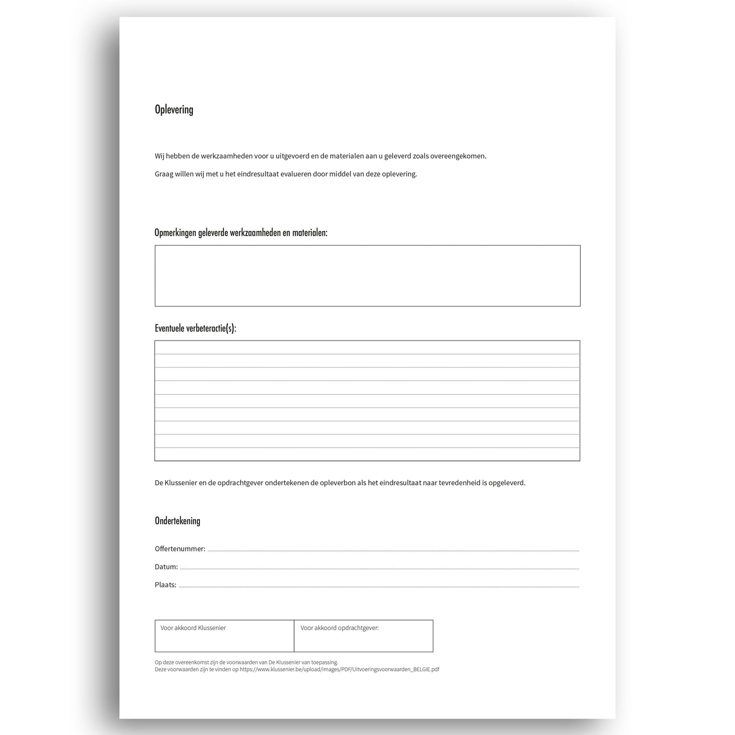 Klussenier Opleverbon BE