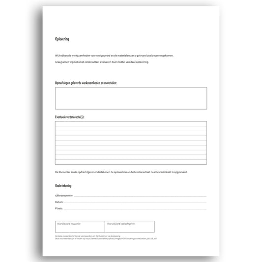Klussenier Opleverbon BE